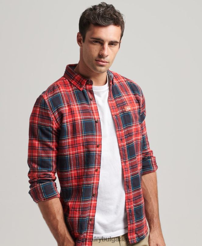 Superdry облекло N00H206 червен мъже карирана риза от органичен памук