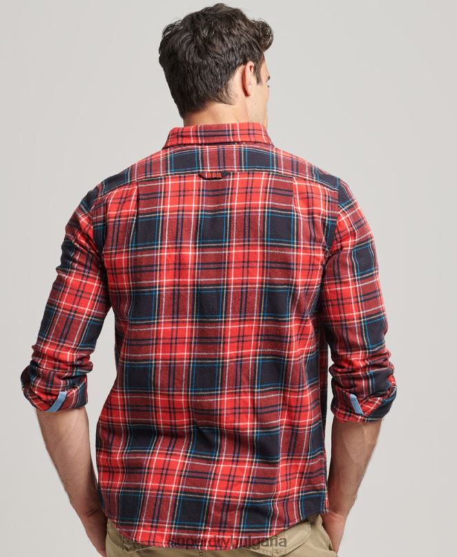 Superdry облекло N00H206 червен мъже карирана риза от органичен памук