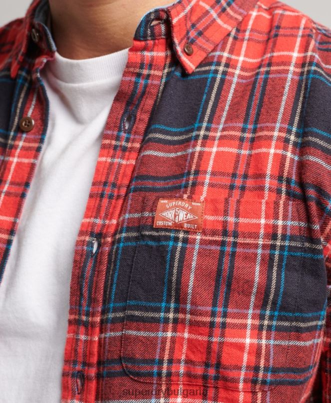 Superdry облекло N00H206 червен мъже карирана риза от органичен памук