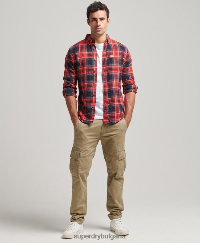 Superdry облекло N00H206 червен мъже карирана риза от органичен памук