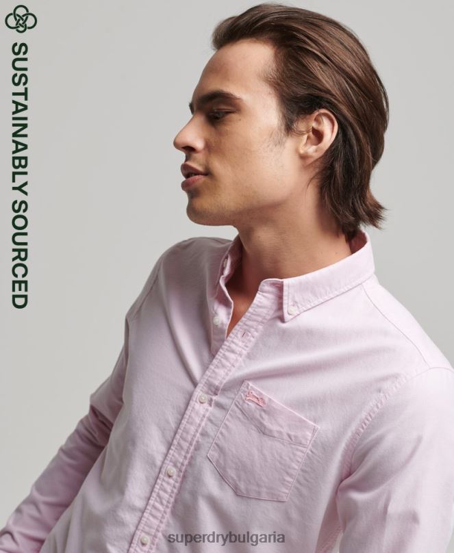Superdry облекло N00H209 розово мъже ретро оксфордска риза от органичен памук