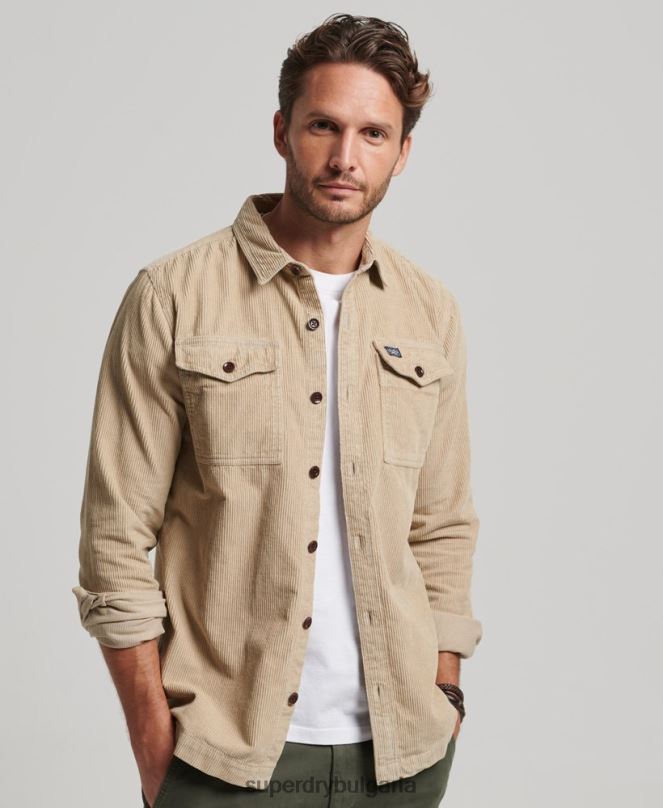 Superdry облекло N00H210 кафяво мъже горна риза с реколта
