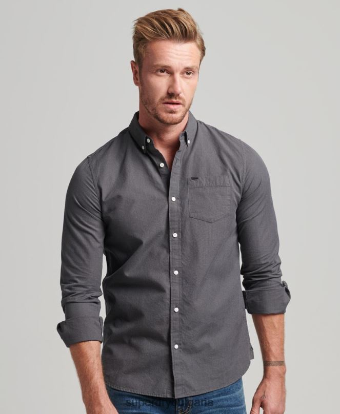 Superdry облекло N00H211 сиво мъже памучна риза с микро каре