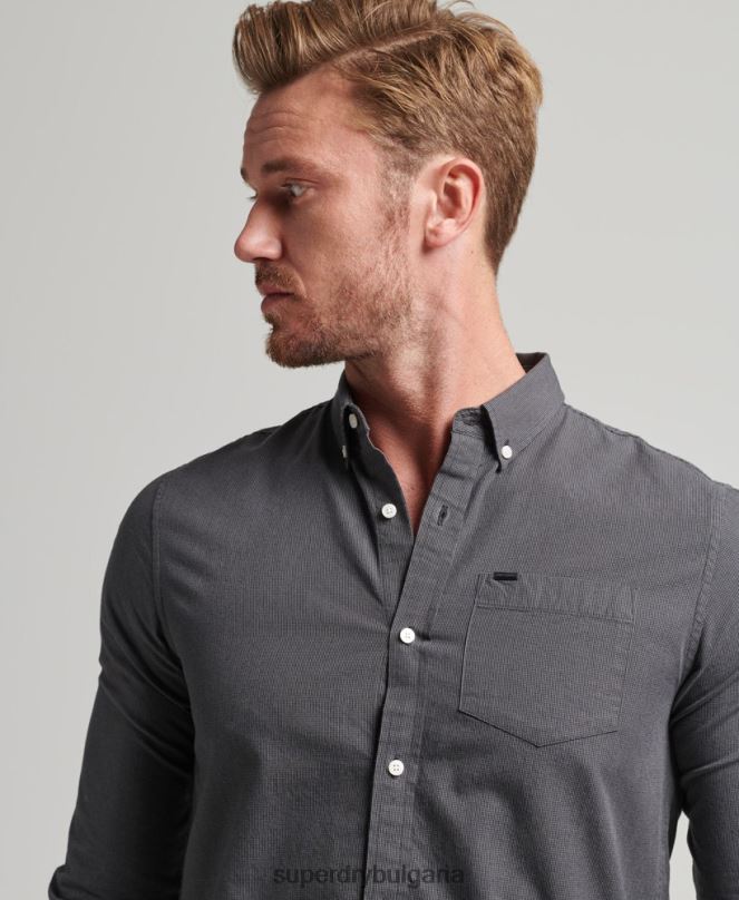 Superdry облекло N00H211 сиво мъже памучна риза с микро каре