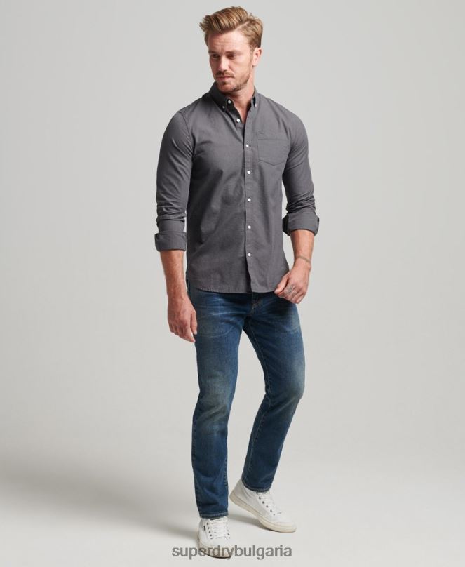 Superdry облекло N00H211 сиво мъже памучна риза с микро каре
