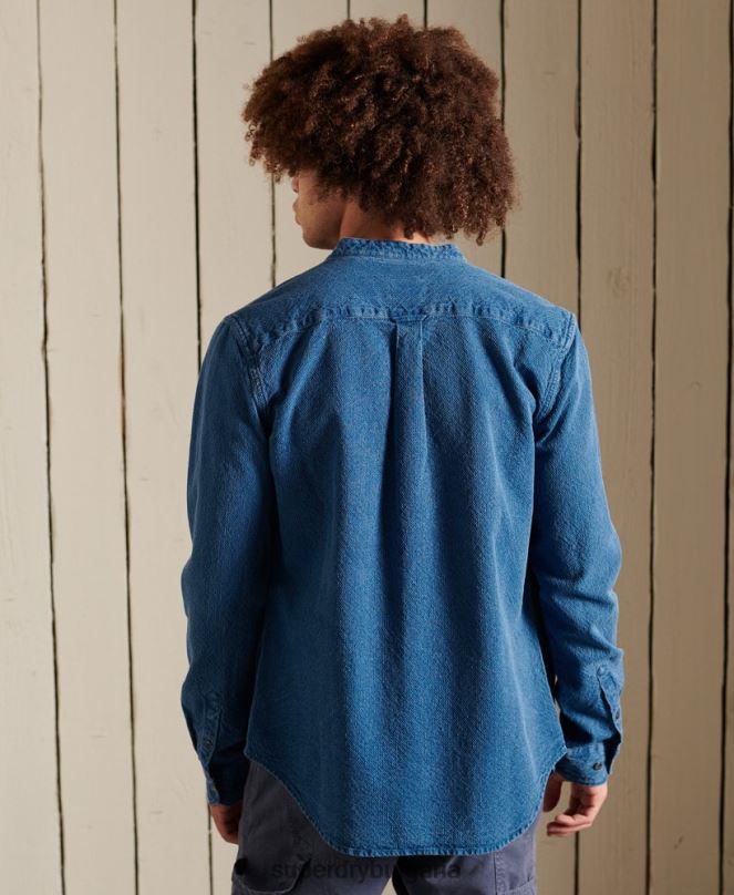 Superdry облекло N00H213 син мъже индиго henley работно облекло риза