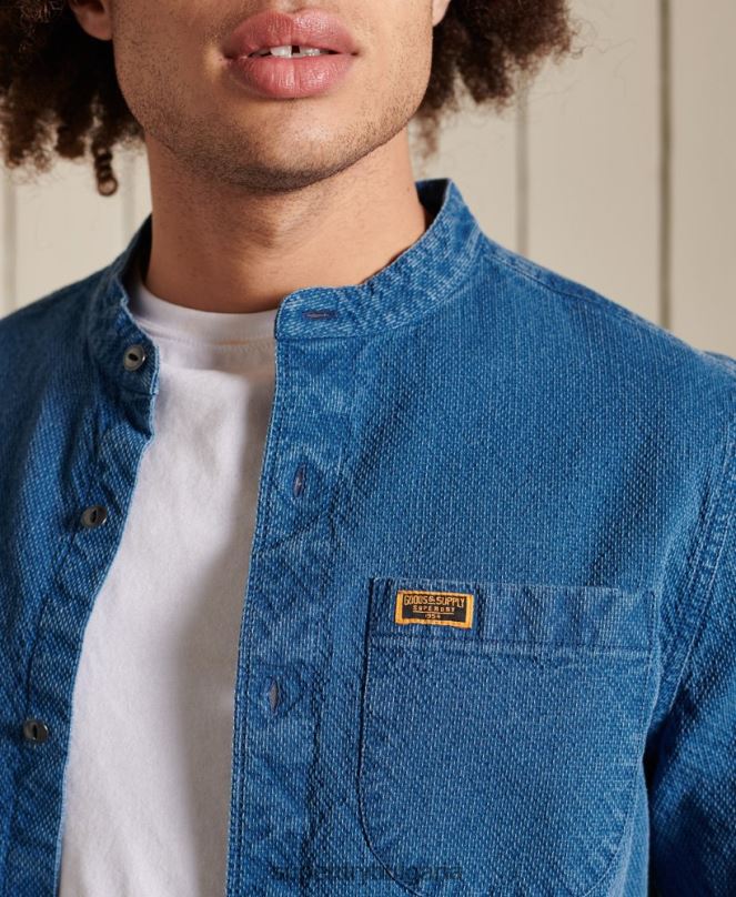 Superdry облекло N00H213 син мъже индиго henley работно облекло риза