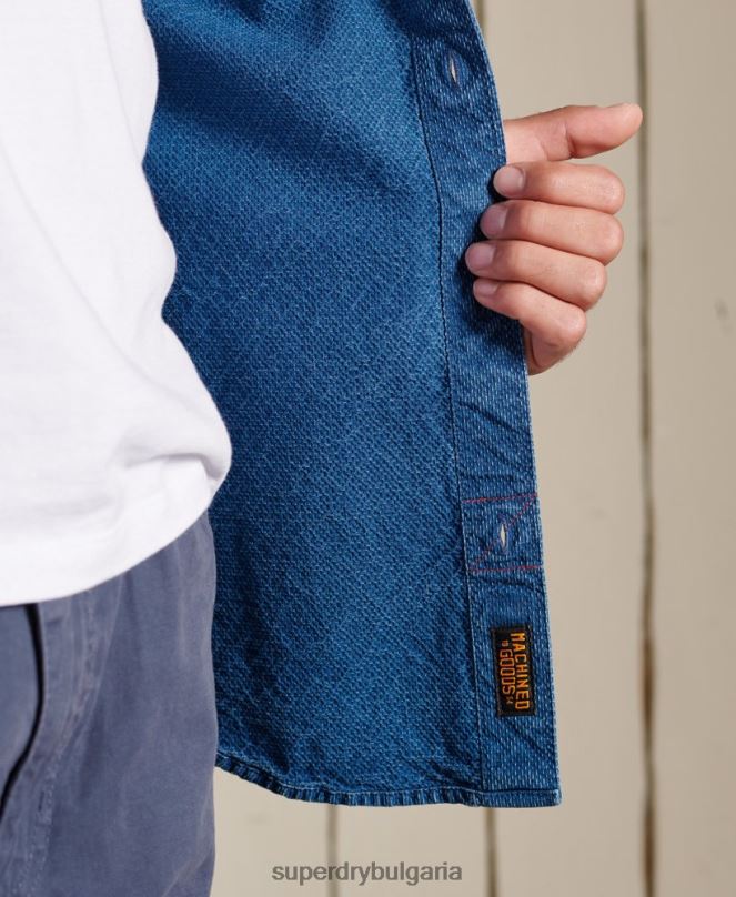 Superdry облекло N00H213 син мъже индиго henley работно облекло риза