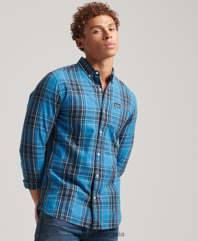 Superdry облекло N00H214 син мъже търговска риза от памучно каре