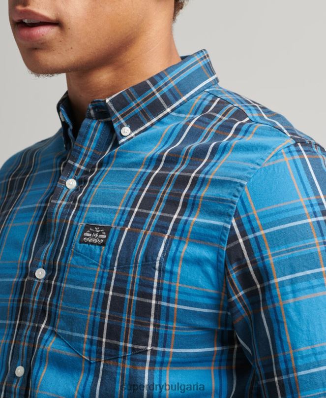 Superdry облекло N00H214 син мъже търговска риза от памучно каре