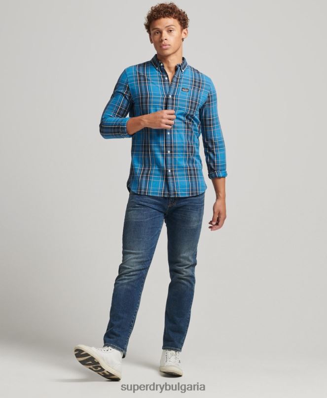 Superdry облекло N00H214 син мъже търговска риза от памучно каре