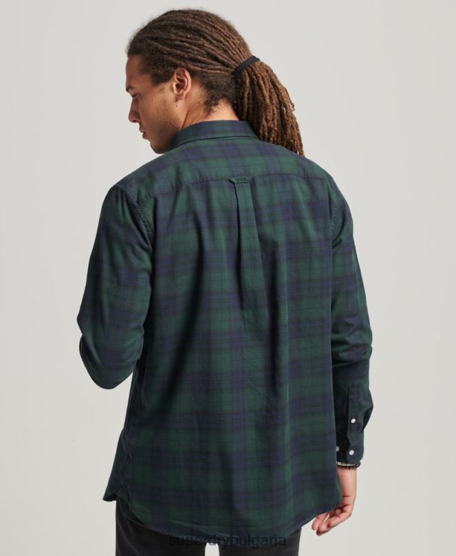 Superdry облекло N00H215 зелено мъже класическа лондонска риза с копчета от органичен памук
