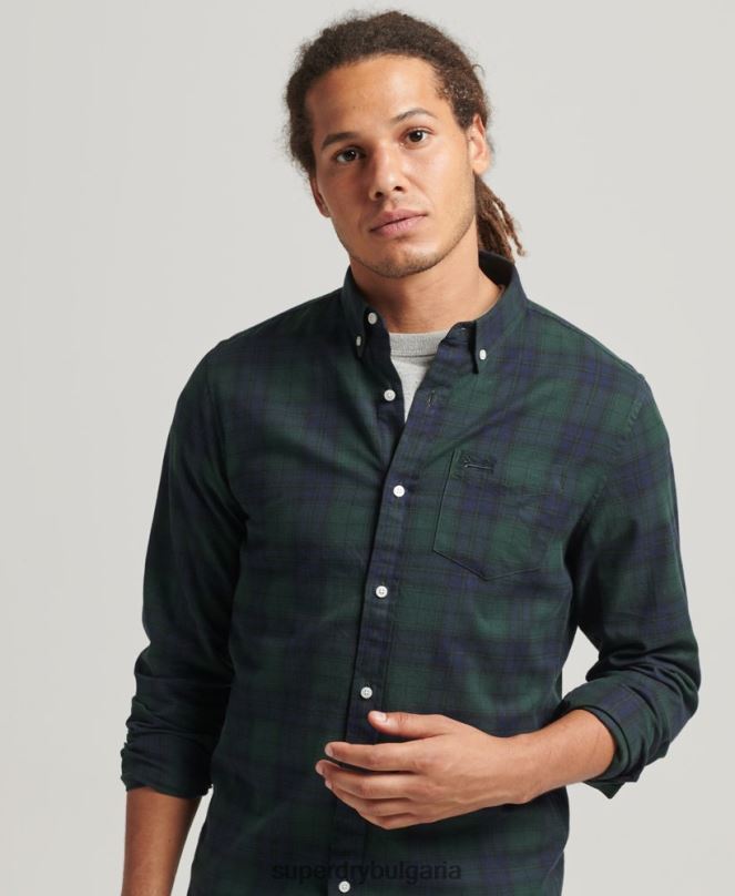 Superdry облекло N00H215 зелено мъже класическа лондонска риза с копчета от органичен памук