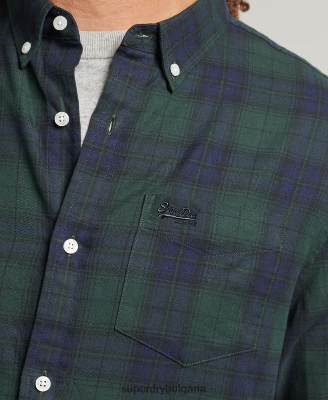 Superdry облекло N00H215 зелено мъже класическа лондонска риза с копчета от органичен памук