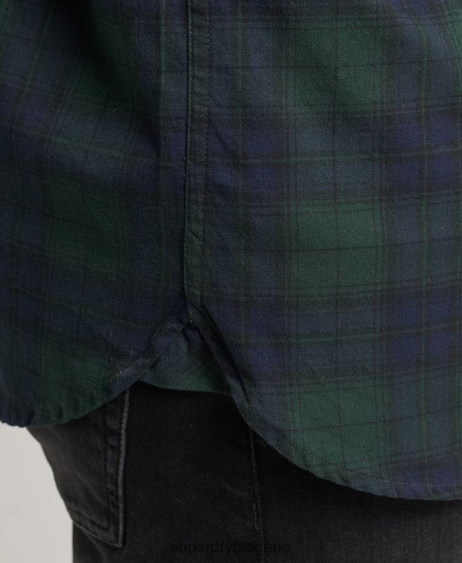 Superdry облекло N00H215 зелено мъже класическа лондонска риза с копчета от органичен памук
