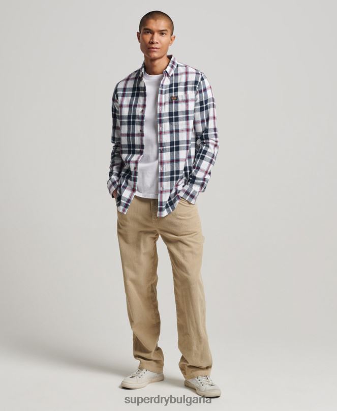 Superdry облекло N00H216 бяло мъже ретро риза дървосекач от органичен памук