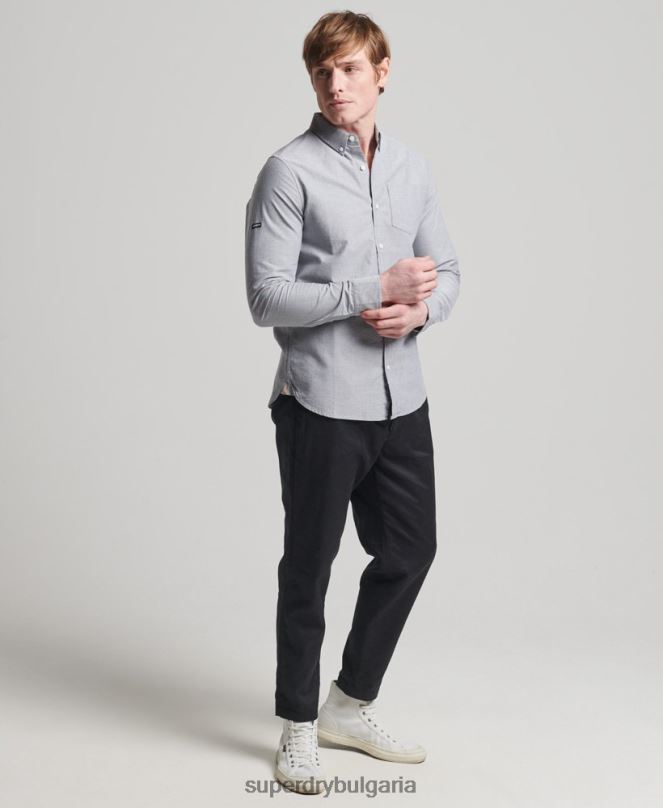 Superdry облекло N00H217 сиво мъже уни оксфордска риза от органичен памук