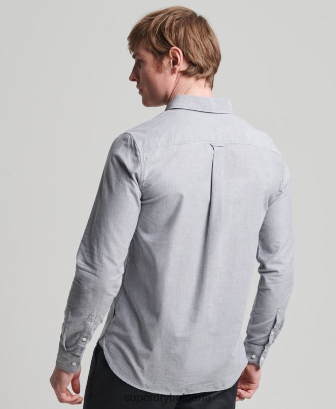 Superdry облекло N00H217 сиво мъже уни оксфордска риза от органичен памук