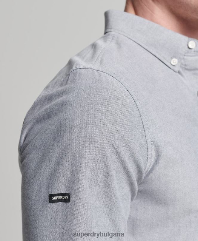 Superdry облекло N00H217 сиво мъже уни оксфордска риза от органичен памук