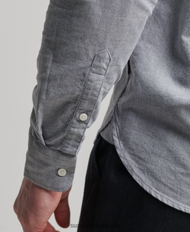 Superdry облекло N00H217 сиво мъже уни оксфордска риза от органичен памук