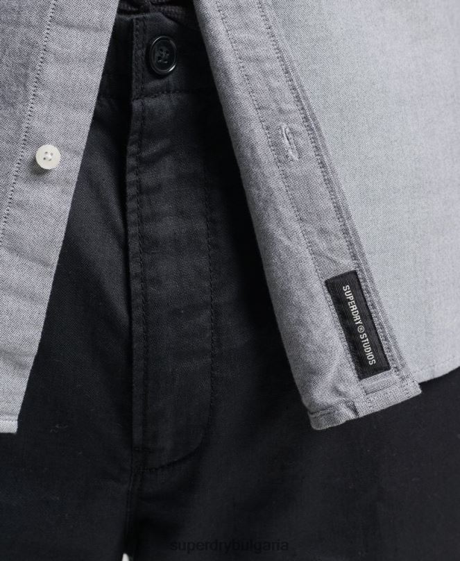 Superdry облекло N00H217 сиво мъже уни оксфордска риза от органичен памук