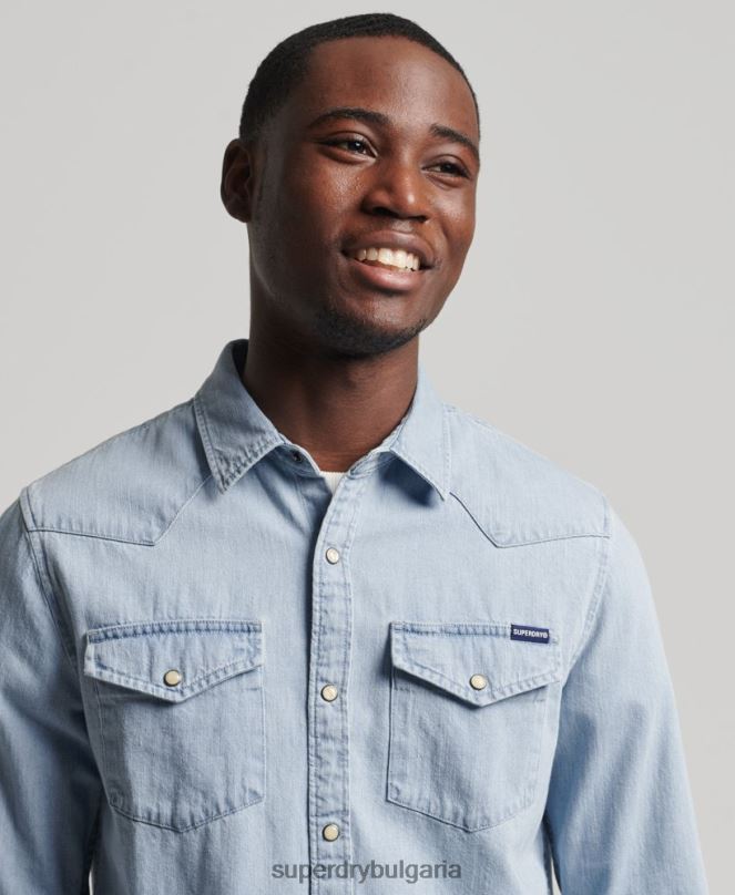 Superdry облекло N00H218 син мъже ретро уестърн риза