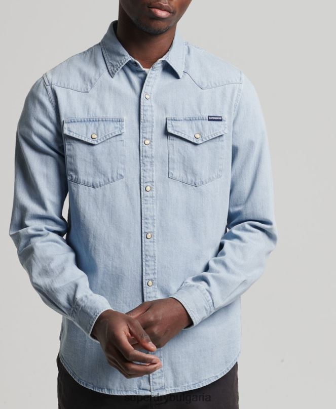 Superdry облекло N00H218 син мъже ретро уестърн риза