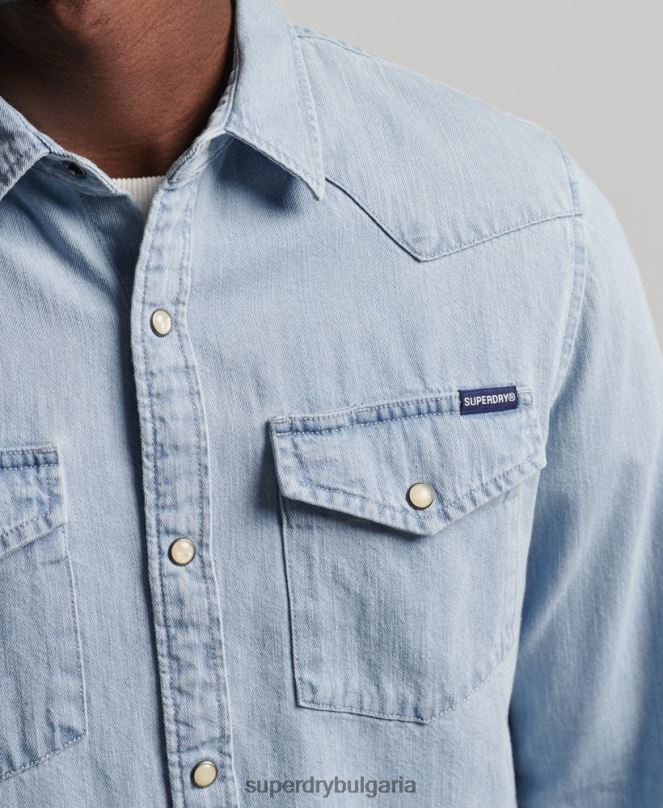 Superdry облекло N00H218 син мъже ретро уестърн риза