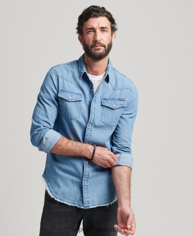 Superdry облекло N00H219 син мъже риза за възкресение