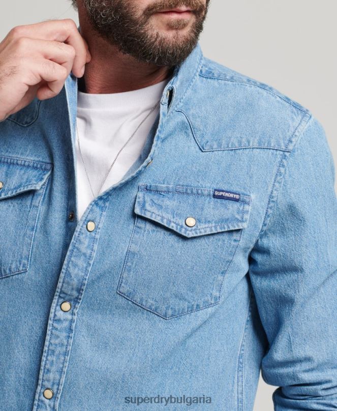 Superdry облекло N00H219 син мъже риза за възкресение