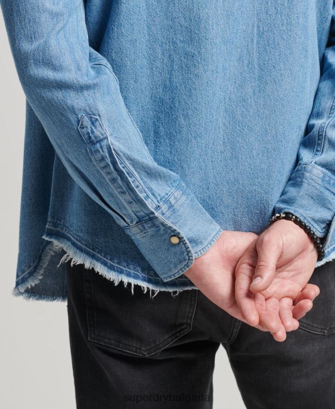 Superdry облекло N00H219 син мъже риза за възкресение