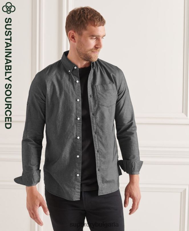 Superdry облекло N00H221 черен мъже уни оксфордска риза от органичен памук