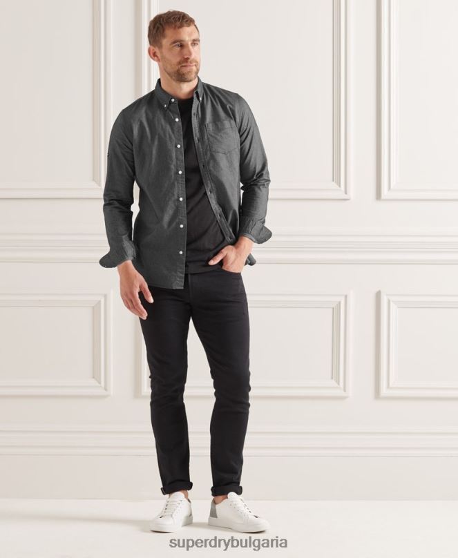 Superdry облекло N00H221 черен мъже уни оксфордска риза от органичен памук