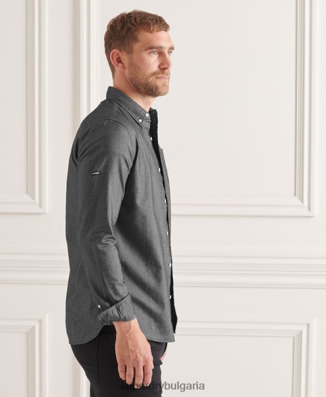 Superdry облекло N00H221 черен мъже уни оксфордска риза от органичен памук