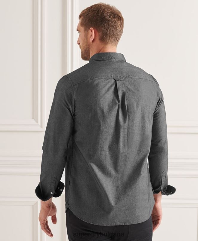 Superdry облекло N00H221 черен мъже уни оксфордска риза от органичен памук