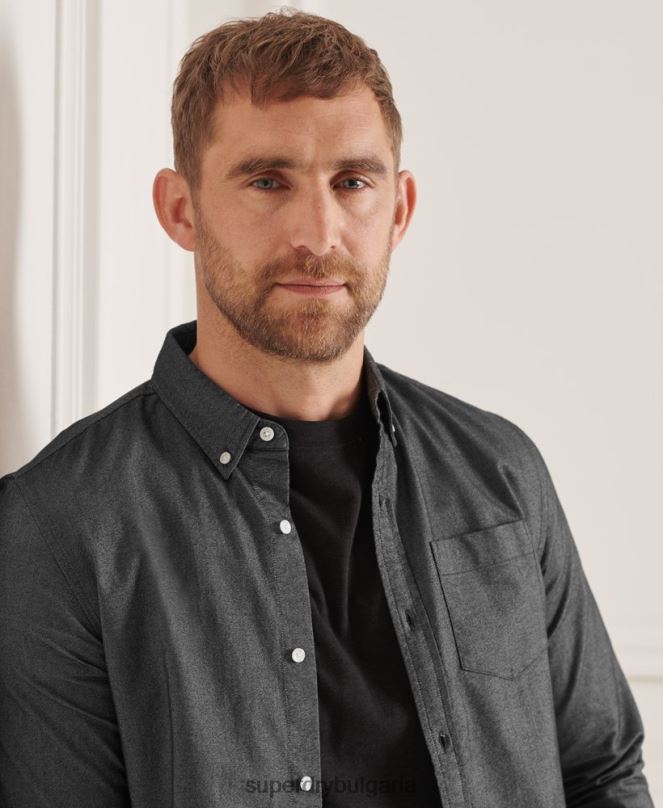 Superdry облекло N00H221 черен мъже уни оксфордска риза от органичен памук