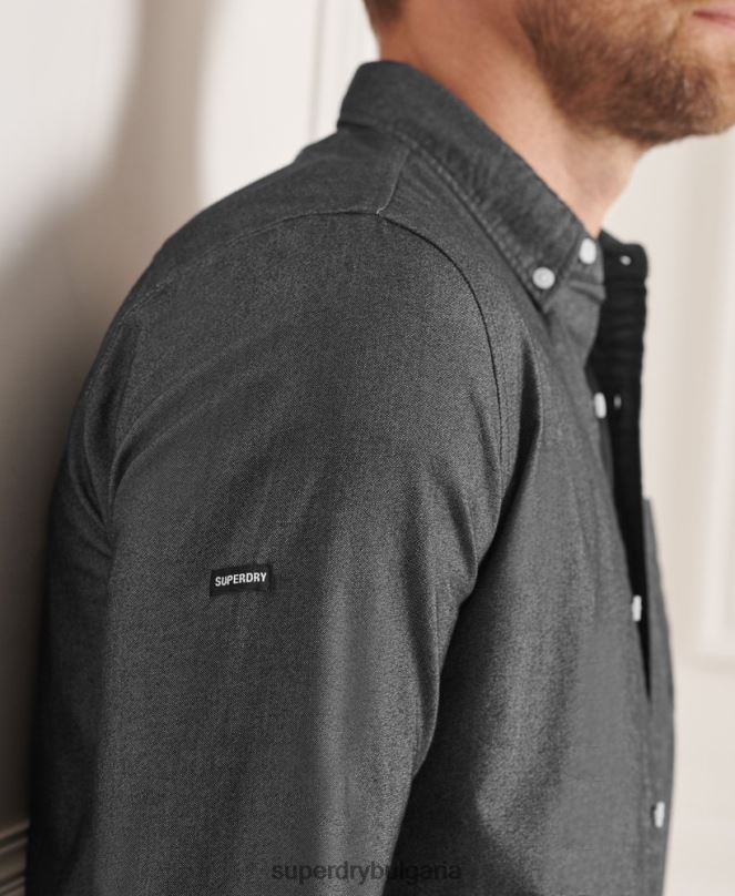 Superdry облекло N00H221 черен мъже уни оксфордска риза от органичен памук