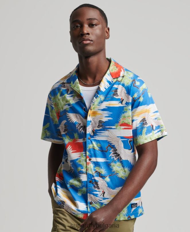 Superdry облекло N00H222 син мъже ретро риза revere
