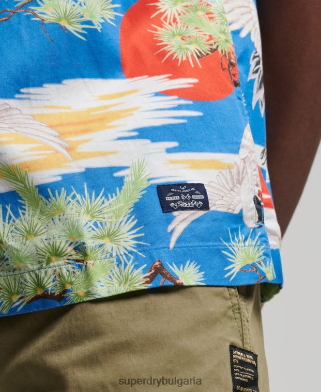Superdry облекло N00H222 син мъже ретро риза revere
