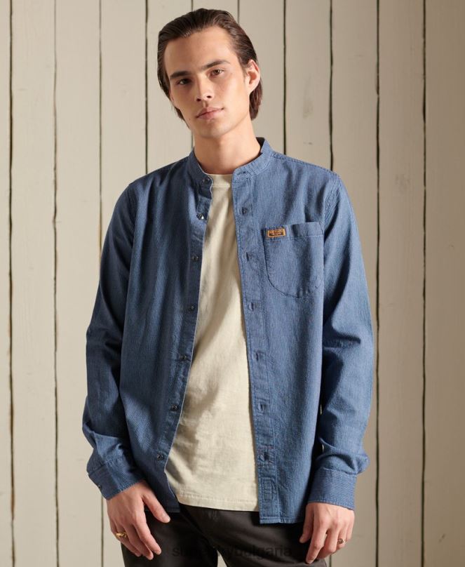 Superdry облекло N00H223 син мъже индиго henley работно облекло риза