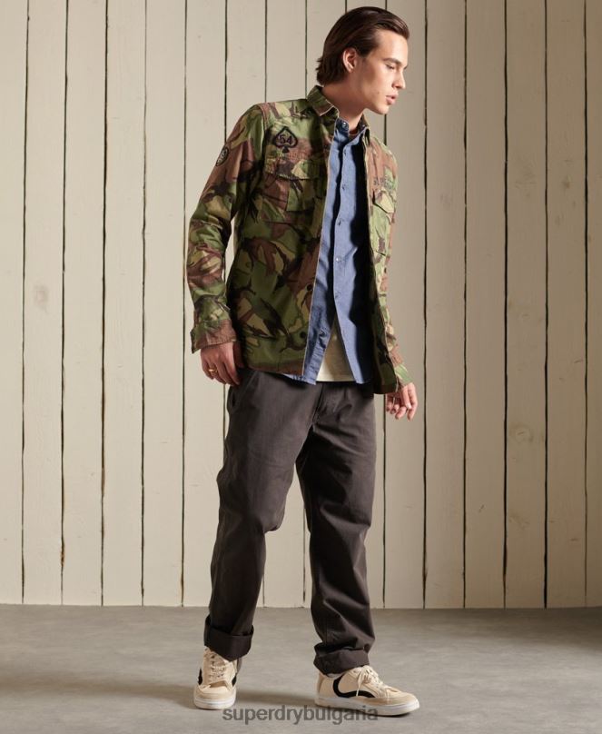 Superdry облекло N00H223 син мъже индиго henley работно облекло риза