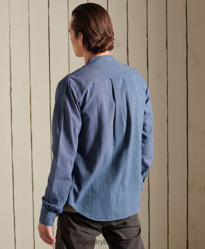 Superdry облекло N00H223 син мъже индиго henley работно облекло риза