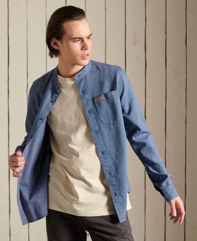 Superdry облекло N00H223 син мъже индиго henley работно облекло риза