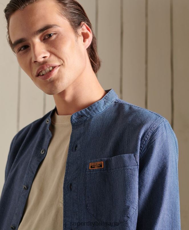 Superdry облекло N00H223 син мъже индиго henley работно облекло риза