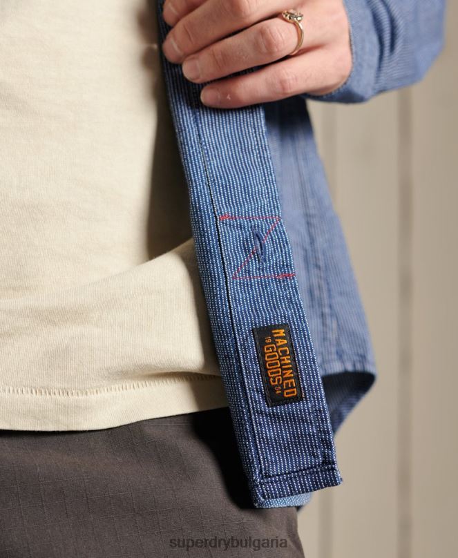 Superdry облекло N00H223 син мъже индиго henley работно облекло риза