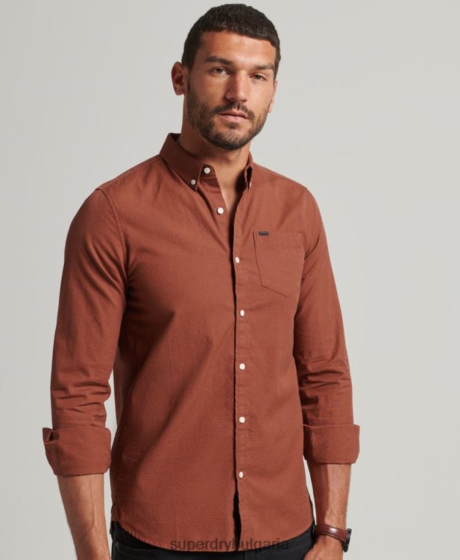 Superdry облекло N00H225 оранжево мъже памучна риза с микро каре