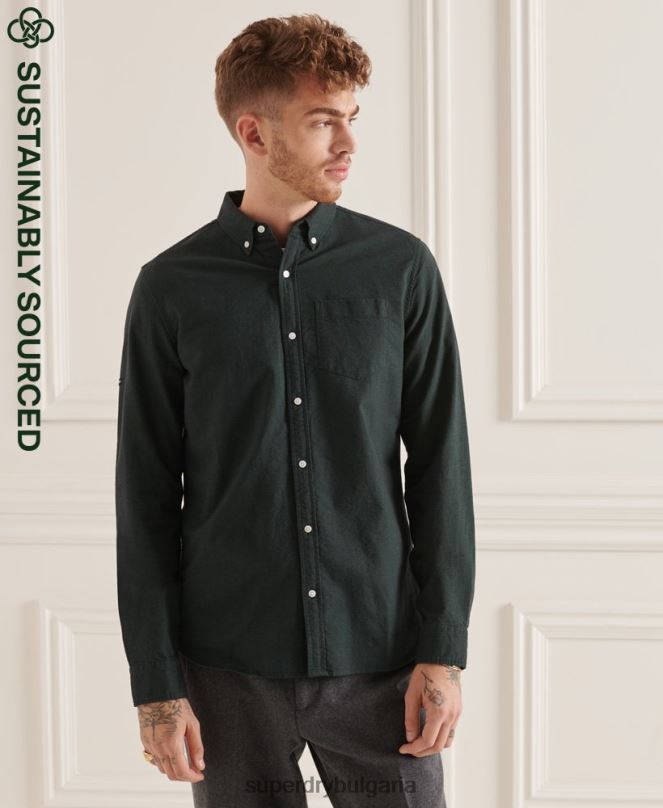 Superdry облекло N00H226 зелено мъже уни оксфордска риза от органичен памук