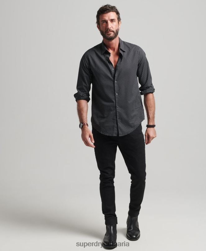 Superdry облекло N00H230 черен мъже риза с цял печат