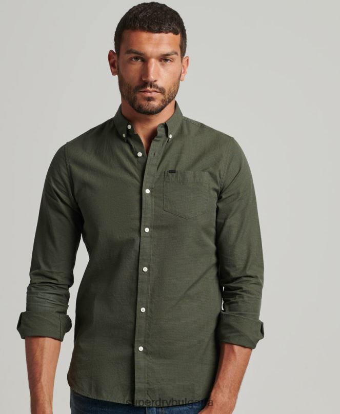 Superdry облекло N00H231 зелено мъже памучна риза с микро каре