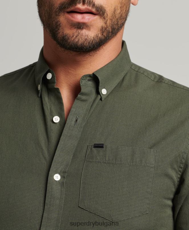Superdry облекло N00H231 зелено мъже памучна риза с микро каре